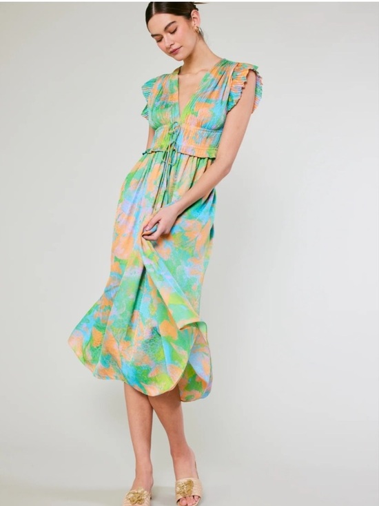 Current Air Dresses & Skirts - Current Air Islamorada Multicolor Pleated V-Neck Midi Dress